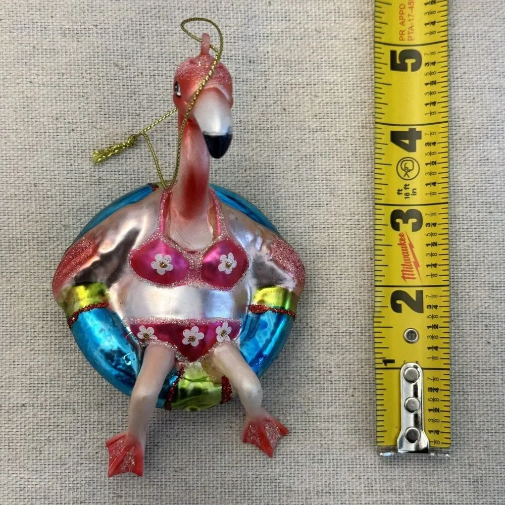 Flemingo Tubing Tube Xmas Blown Glass Ornament Bikini Float Life Saver Ring Pink